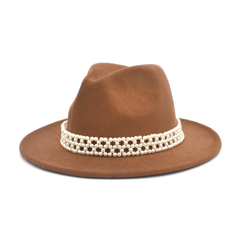 FUODRAO Women Wide Brim Wool Felt Fedora Panama Hat Jazz Trilby Hat Party Cowboy Hat Women Red F86: Khaki