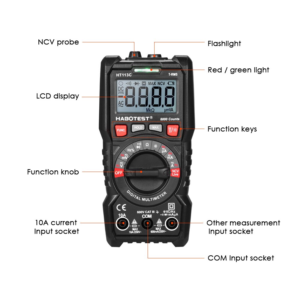 Habotest Digitale Mini-Multimeter Tester Profesional Transistor Tester Multitester Multi Meter