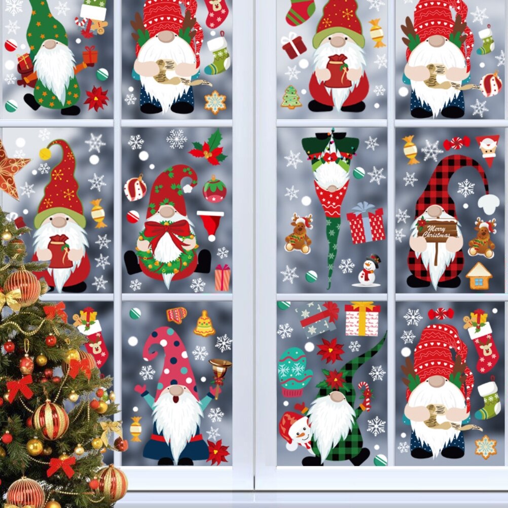 8 Sheet/Set Christmas Window Clings Christmas Faceless Elf Window Door Decals Decorations Home Party Year Stickers Ornament