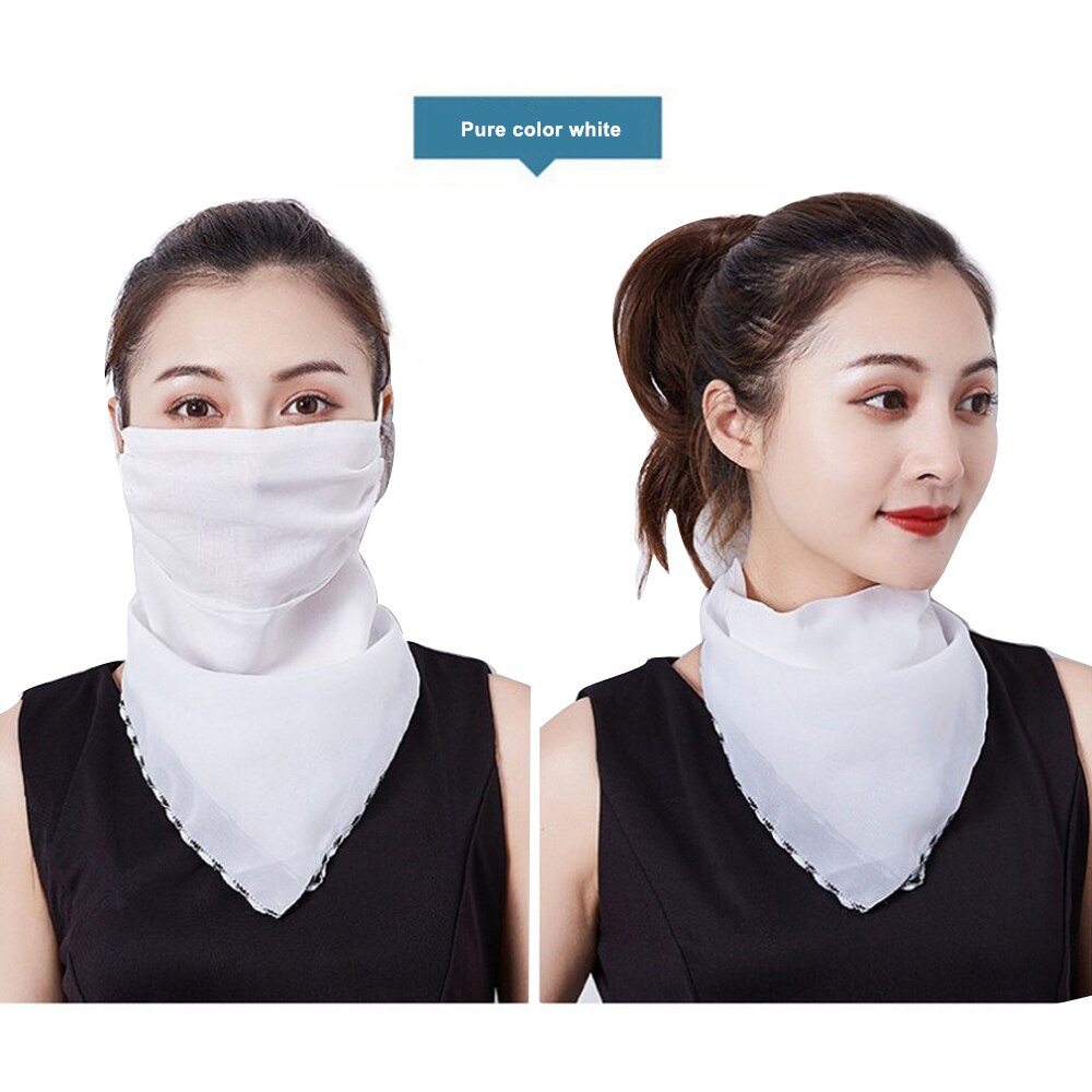 Silkes halsduk mask solskydd triangel hals kvinnlig sommar vår höst för att täcka ansiktsmask öronhängande halsduk skyddsmask: Vit / 1pc