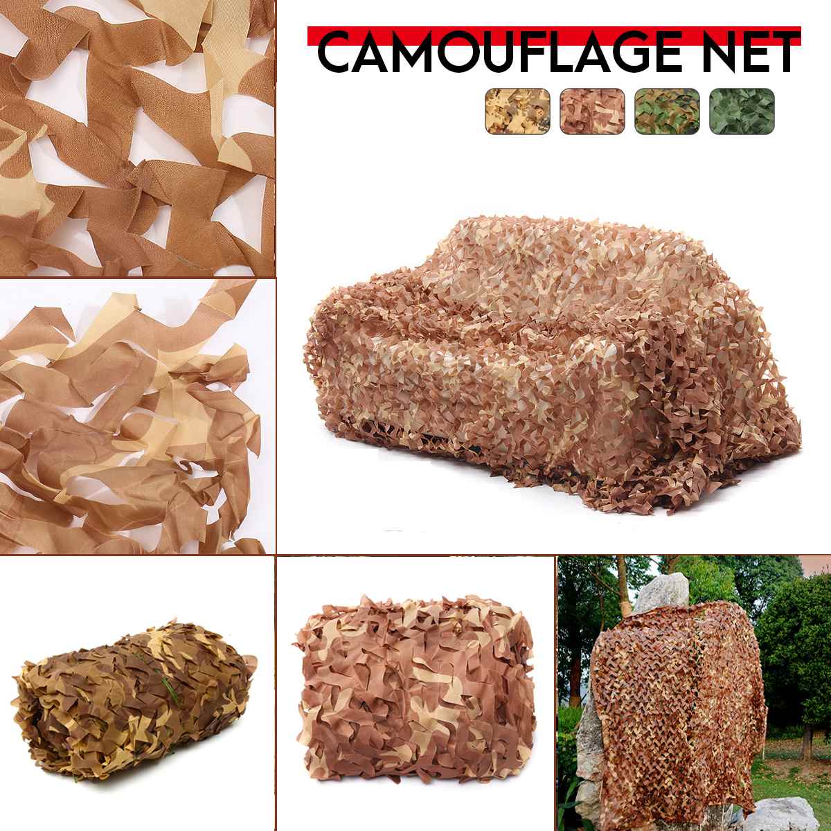 Multi-size Desert Camouflage Net Camo Net Ultralight Car Camping Garden Tent Awning Sun Shelter Filet Camouflage Mesh