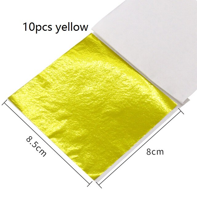 10 Stck Gold Folie Papier DIY Nagel Gold Blatt Blätter Malerei Gold Blatt Papier Harz Dekoration Gold-überzogene Möbel Gold Folie: Gelb 10Stck