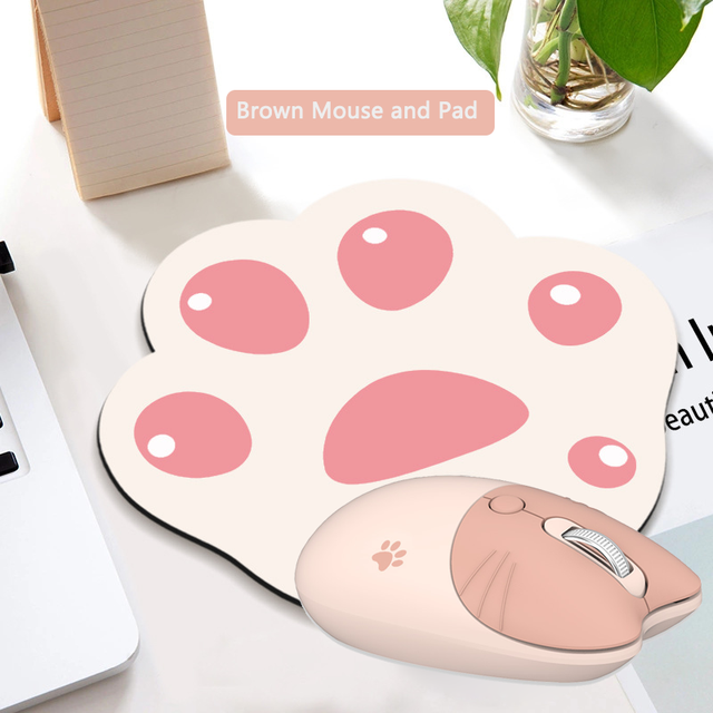 Wireless Mouse 3 DPI Adjustable Optical Mause Silent Button Office Mouse Ergonomic USB Laptop Cute Mice Pink For Girl: Brown Mouse and Pad