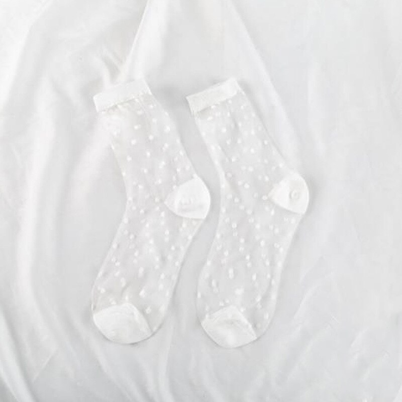 rainbow stripe Transparent Silk Socks Women Ultra-thin spring summer socks style Japan Glass fiber Invisible socks: dot white