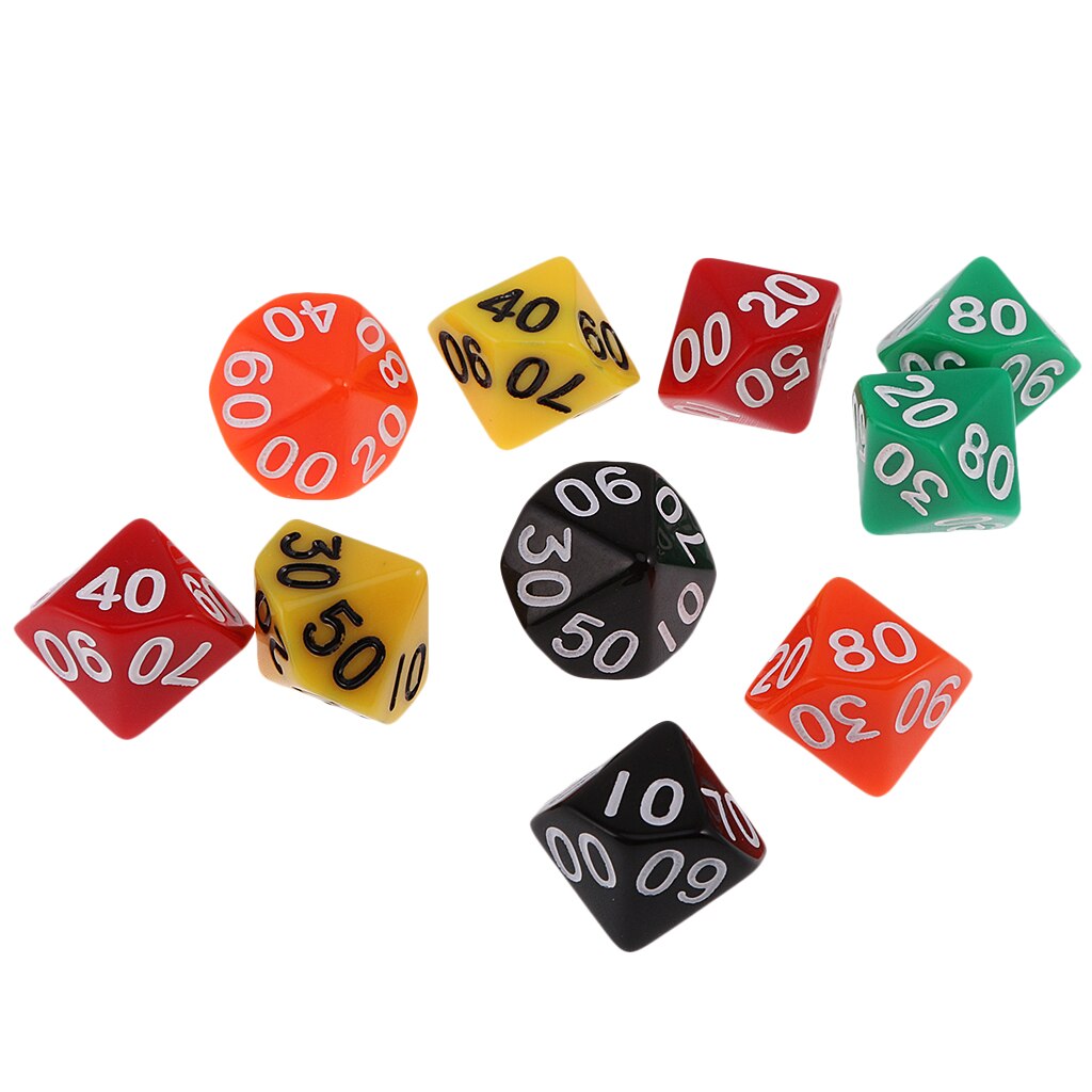 Pack of 10 Acrylic Ten Sided D(00-90) Dices for D&D TRPG Party Game Toys