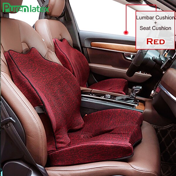 Purenlatex Auto Seat Cushion Memory Foam Orthopedic Pillow for Office Car Pad and Coccyx Cushion for Sciatica & Back Pain Relief: Red 2 Piece Set