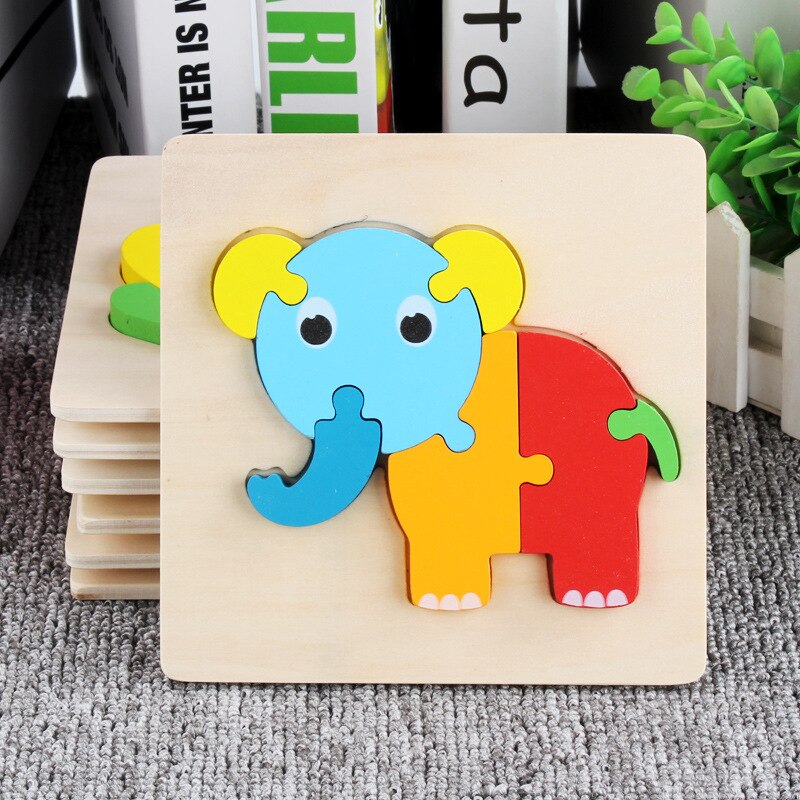 Children's wooden 3D cartoon animal three-dimensional puzzle baby early education small jigsaw puzzle toy: Elephant