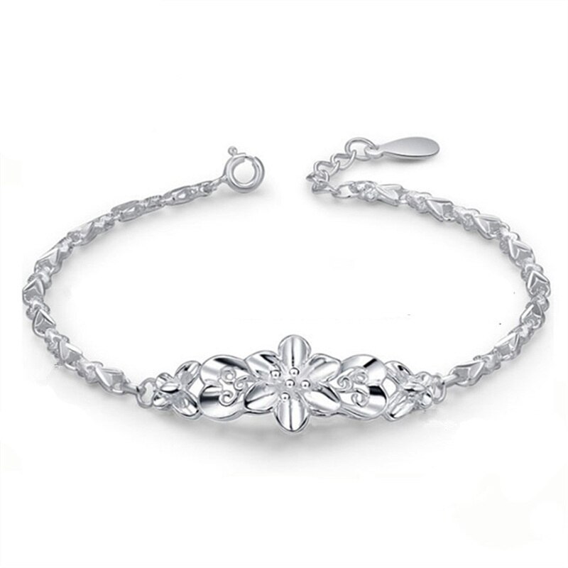 Mode Mooie 925 Sterling Zilver Solid Bloem Armband Voor Vrouwen Chain Charm Classic Wedding Sieraden