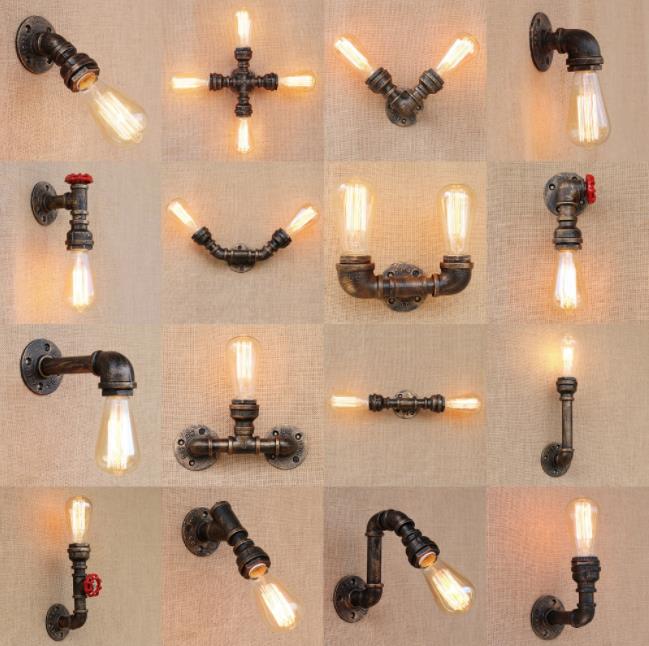 retro Industrie Zauberstab Lampe Jahrgang eisen rost Wasser rohr Lampen E27 Dachgeschoss Licht Überzogene Innen Beleuchtung Hause schlafzimmer Restaurant Deko