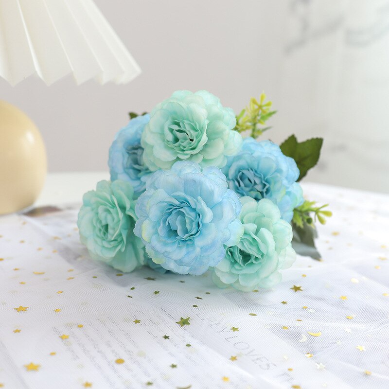 Roze Kunstbloemen Zijde Pioen Met Plant Laat Papieren Bloemen Muur Decor Bruiloft Decoratie Herfst Blumen Craft Moederdag: blue