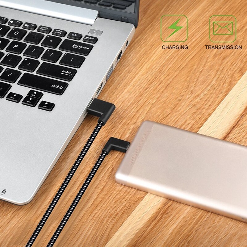 90 Graden Hoek Connector Nylon Gevlochten Smartphone Charger Cable Micro Usb Snel Opladen Power Kabels Voor Android Flexibele & Dura