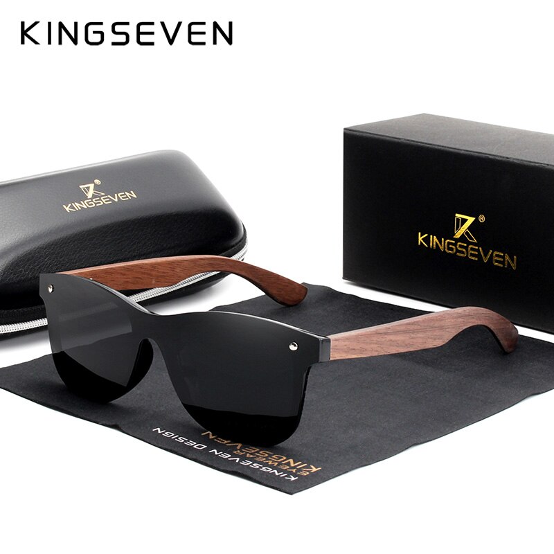 KINGSEVEN Luxury Walnut Wood Sunglasses Polarized Wooden Brand Rimless ...
