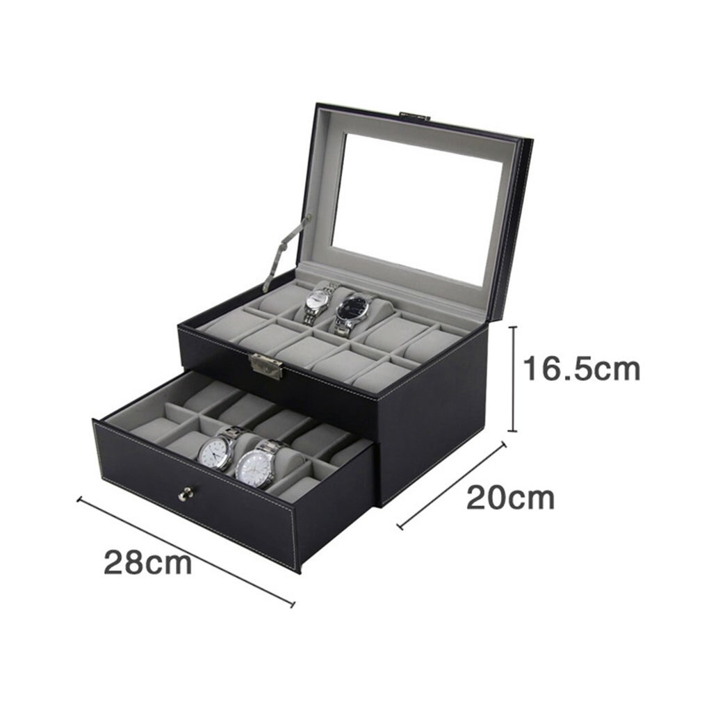 20 Grids PU Leather Watch Box Double Layers Watches Container Organizer Box Jewelry Display Storage Case