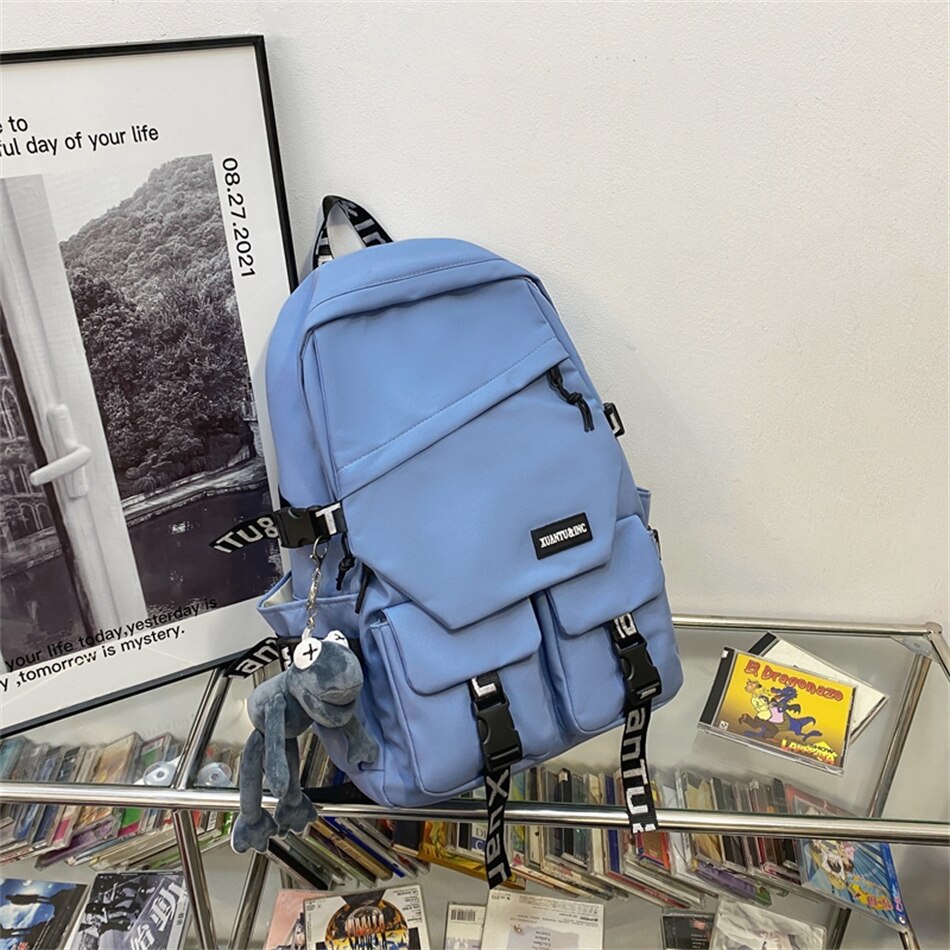 Paar Rugzak Purse Nylon Rugzak Grote Capaciteit Rucksuck Voor Tiener Mannen Outdoor Travel School Book Bag Mochila: Blue / With Pendant