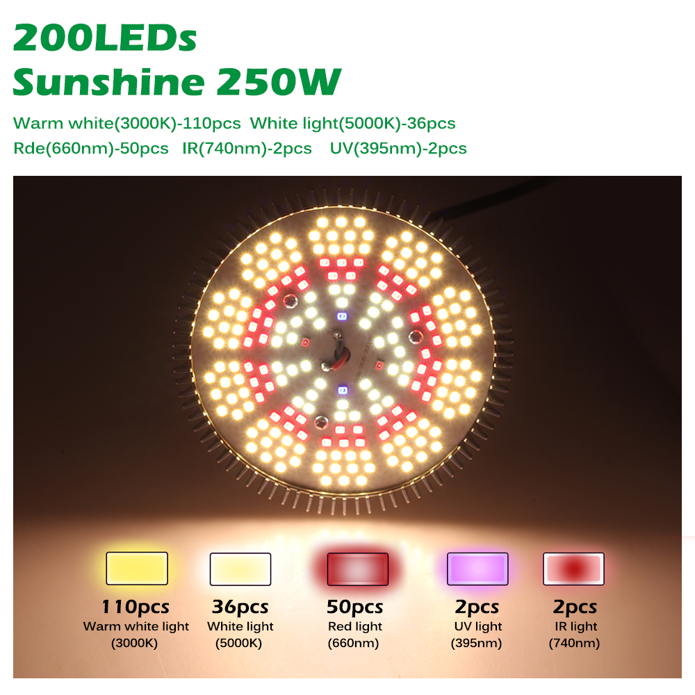 Phyto-lampe LED pour culture hydroponique de légumes, E27, 250W, éclairage à spectre complet pour plantes à floraison, SMD2835