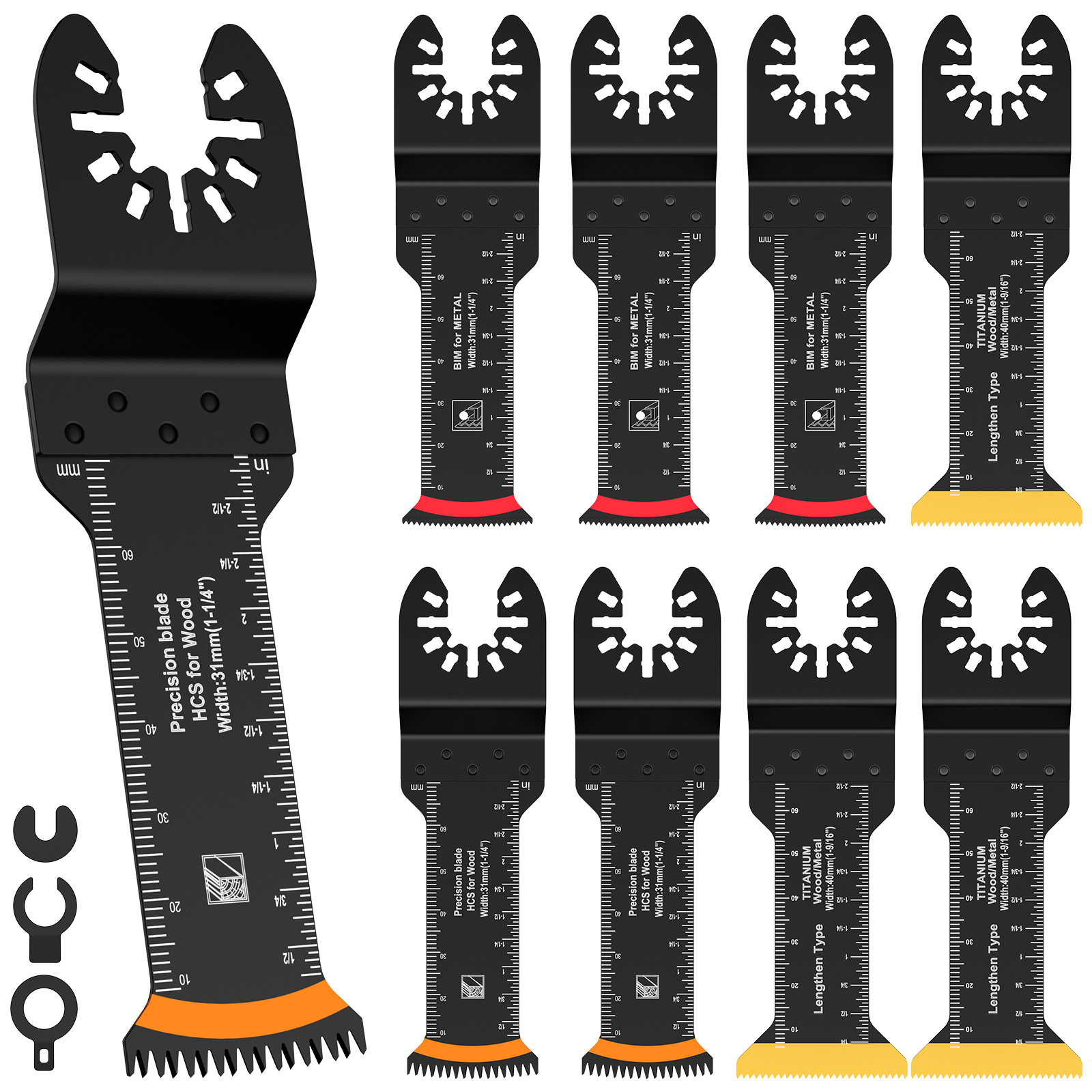 9st Oscillerende Zaagbladen Titanium Bimetaal Oscillerend Multitool Blad Extra Lang Gebogen Rand Japanse Tanden Multi Gereedschapsblad