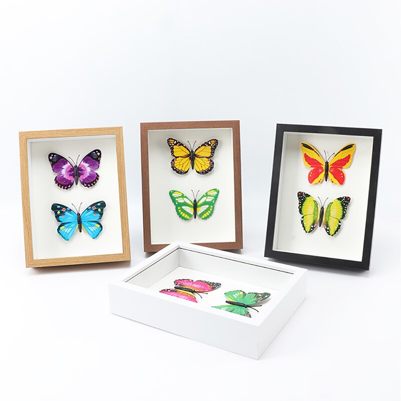 Marco de fotos hueco 3D de 10 pulgadas, marco de madera de espécimen, compartimento de almacenamiento, mariposa, Libélula, flor seca, de decoración del hogar