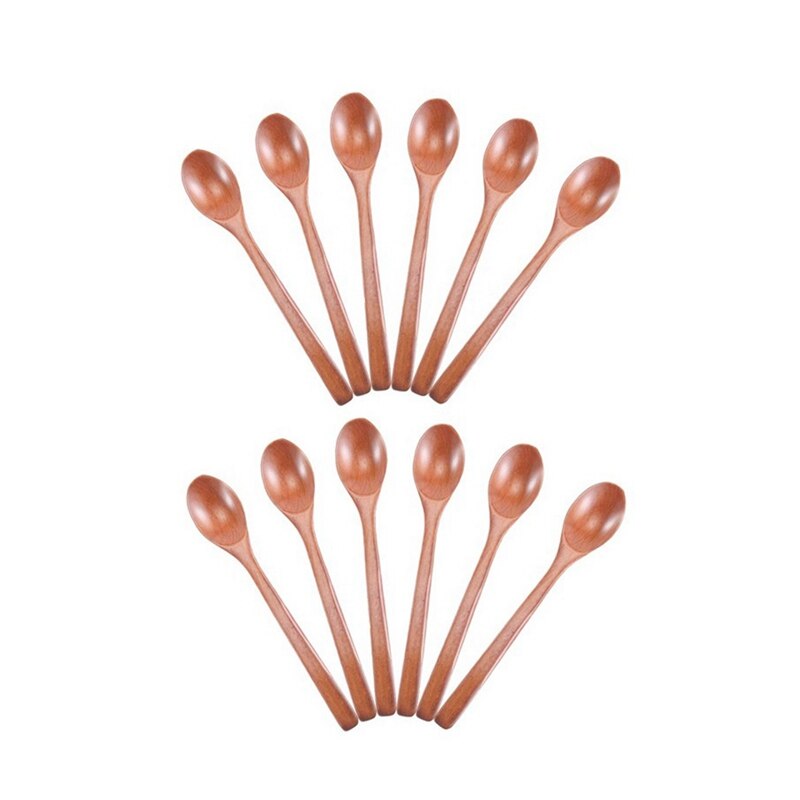 Wooden Spoons, 12 Pieces Wood Soup Spoons for Eating Mixing Stirring, Long Handle Spoon Kitchen Utensil: Default Title