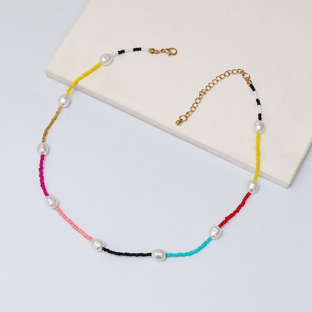 Collar bohemio de arcilla polimérica para mujer, gargantilla de perlas barrocas con cuentas amarillas, joyería hecha a mano para la playa: NA067-2
