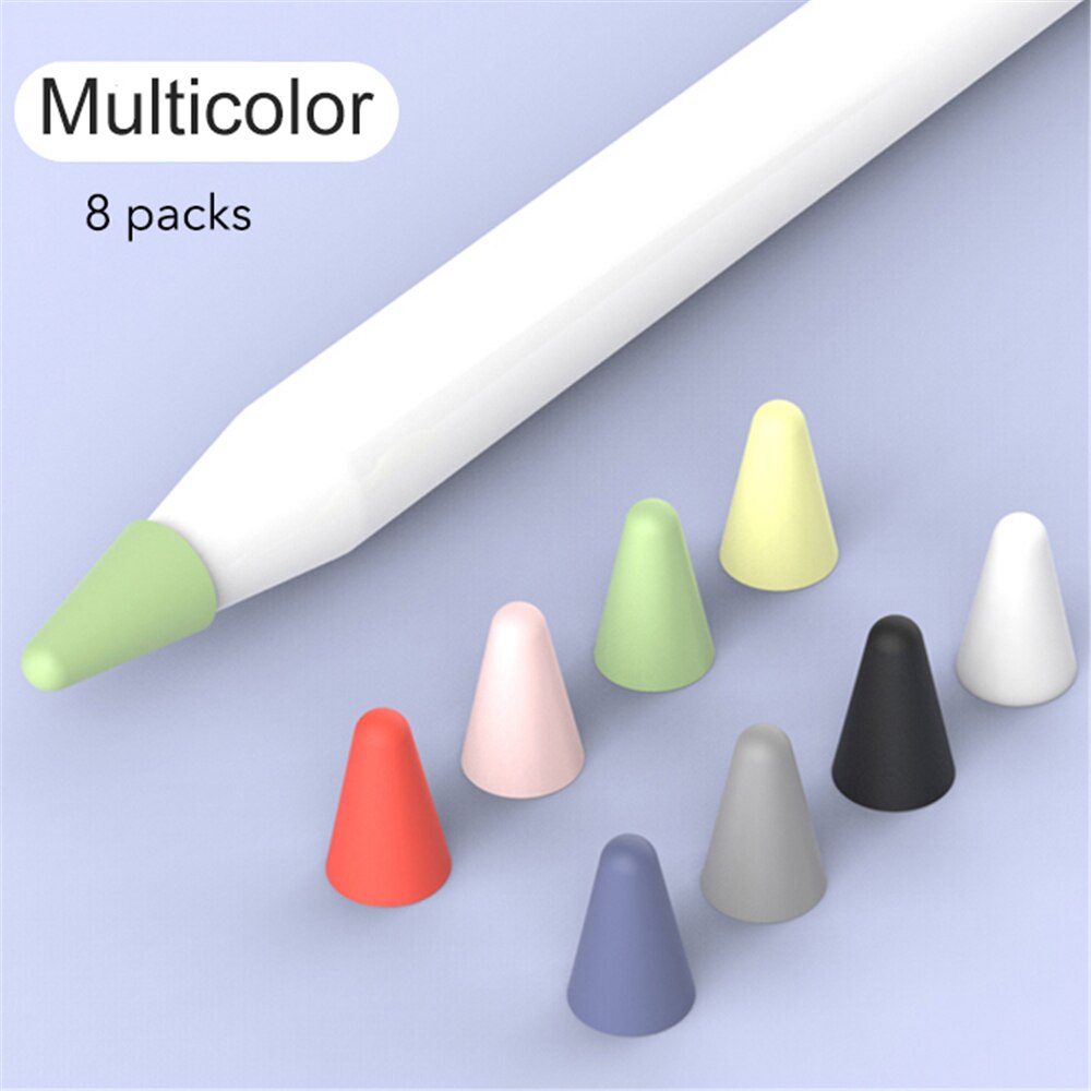 8pcs Mute Silicone Replacement Tip Case Nib Cover Skin For Apple Pencil 1 2 Stylus Touchscreen Pen Nib Protector: multicolor