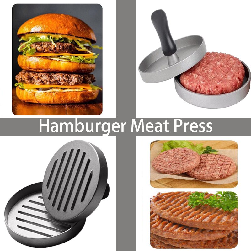 1 sett rund form hamburgerpress aluminiumslegering 12 cm hamburger kjøtt biff grille burger trykk patty maker form kjøkkenverktøy
