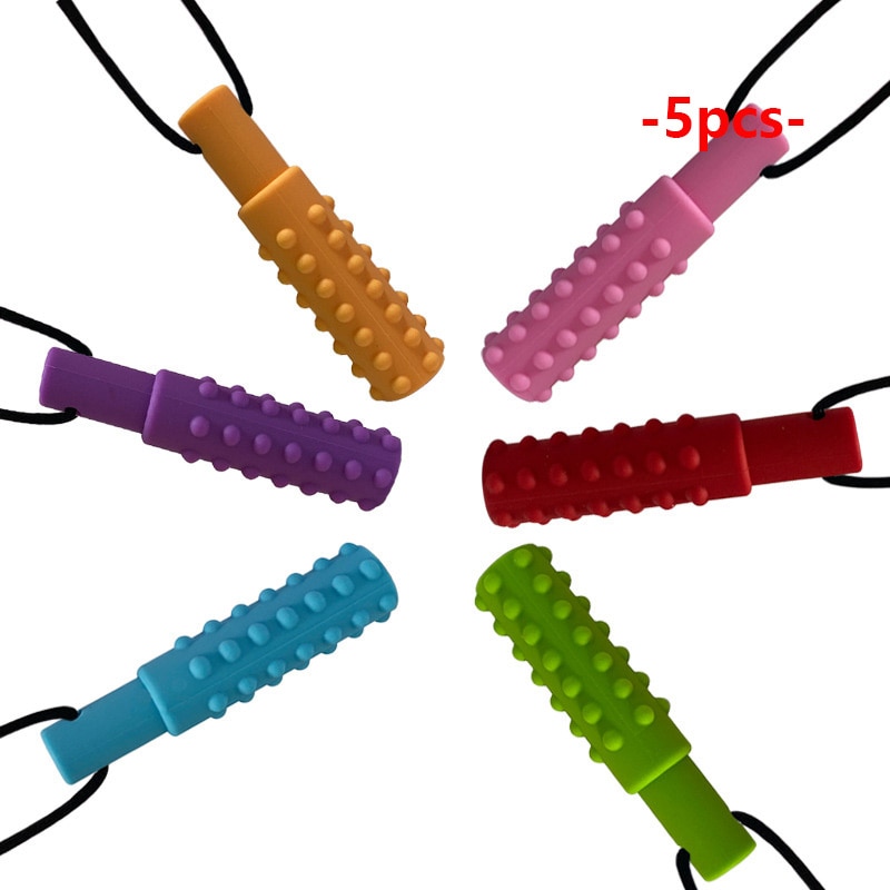 5 Pcs Siliconen Bijtring Voor Autistische Kinderen Ketting Siliconen Zintuiglijke Kauwen Speelgoed Hanger