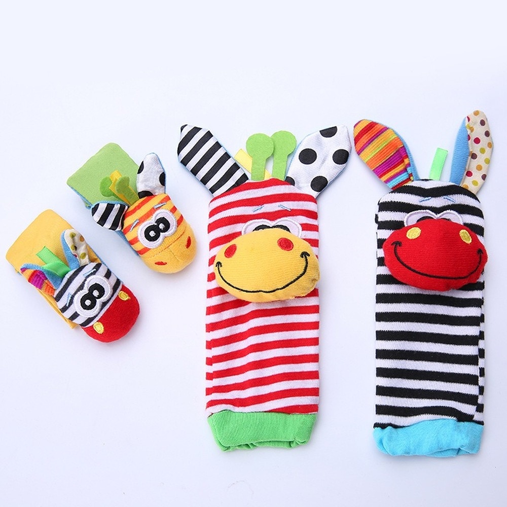 2pcs Infant Baby Kids Socks Rattle Toys Wrist Rattle and Foot Socks 0~24 Months