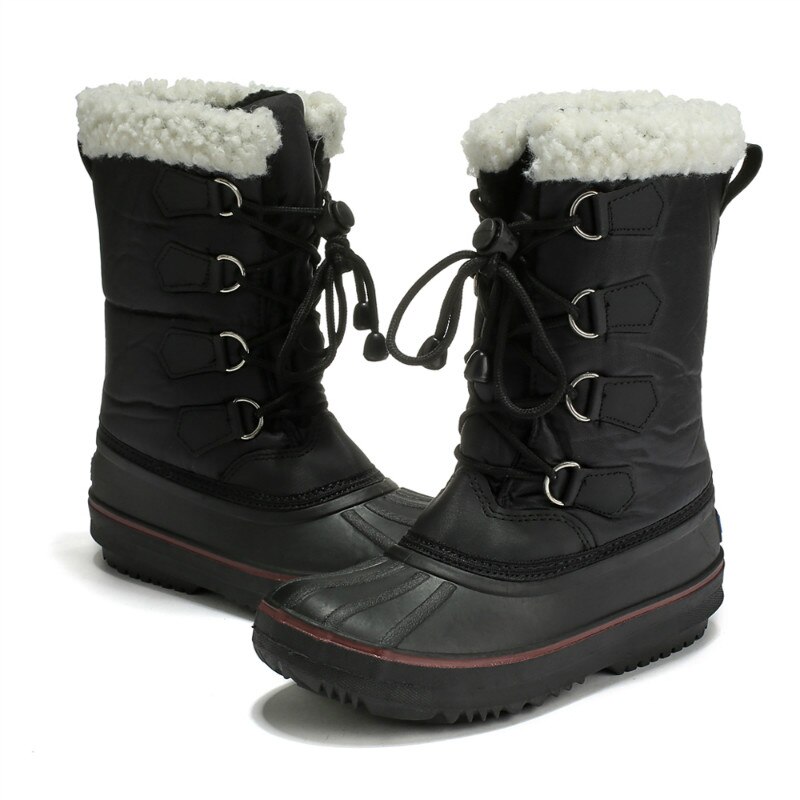 Chaussures enfants garçons bottes d'hiver enfants bottes de neige chaudes enfant en bas âge garçon fille chaussures d'hiver en caoutchouc semelle en peluche imperméable bottes filles: Black / 8