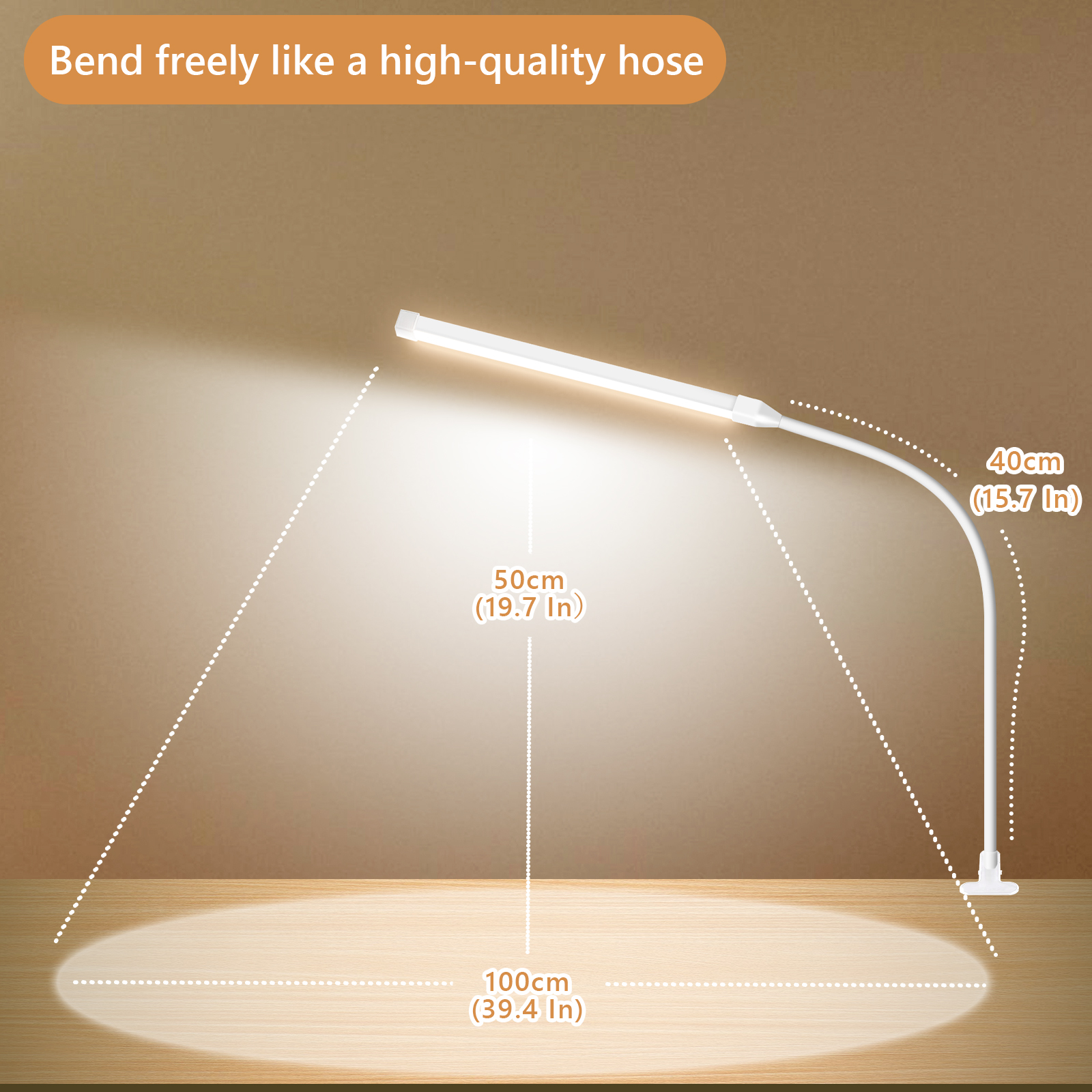 B LED-Schreibtischlampe mit Klemme, augenschonende Clip-an-Leuchten für das Heimbüro, 3 Modi, 10 Helligkeiten, langer, flexibler Schwanenhals, Metall