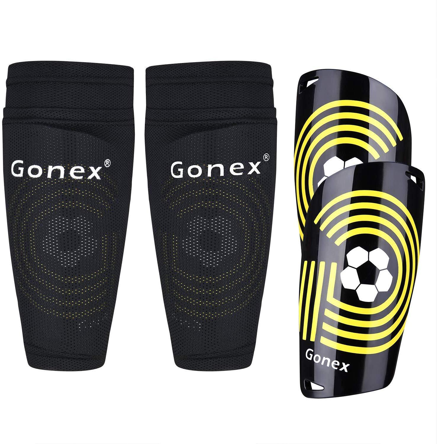 Gonex Soccer Shin Guards with Slip Pad Sleeves Canilleras for Football Games, EVA Cushion Protection Reduce Injuries 1 Pair