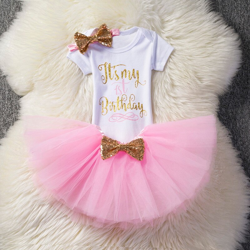 Peuter Kleding Meisje Feestjurk Doop Kinderen Jurken Elegante 1 Jaar Baby Verjaardag Jurk Tutu Dragen Kids Kleding: Dress 3 Pink