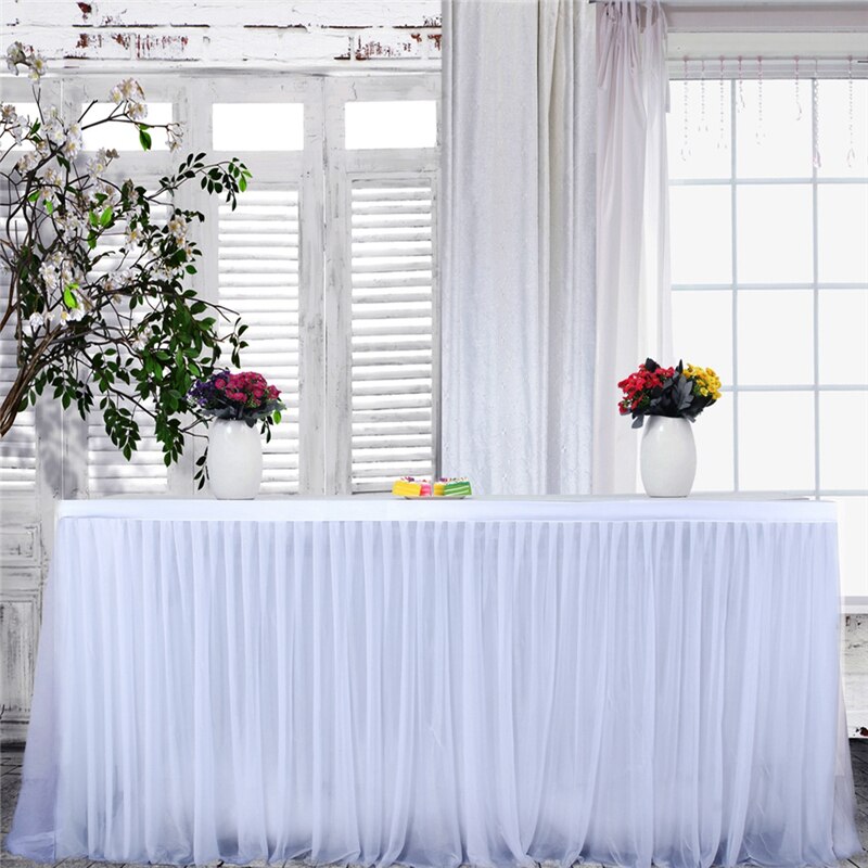 Wit Roze Rechthoek Tafel Rok Tule Tutu Stretch Garen Tafel Decoratie Rok Servies Doek Party Bruiloft Decoratie: White A