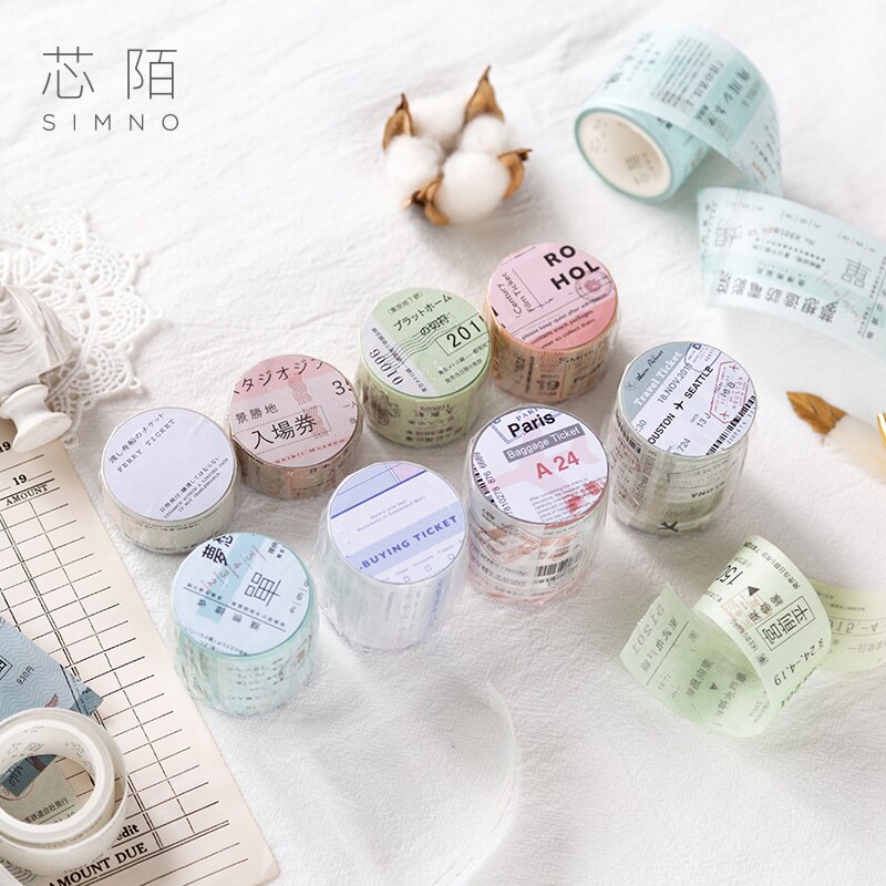 Cinta adhesiva decorativa Retro de la serie Time para viaje, cinta adhesiva para billetes, cinta adhesiva Washi DIY para álbumes de recortes, artículos de papelería con etiquetas
