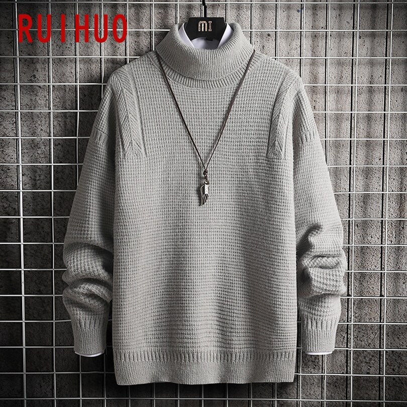 Ruihuo solid turtleneck herr pullover turtle neck herrkläder ull herrtröja stickad m -3xl höst