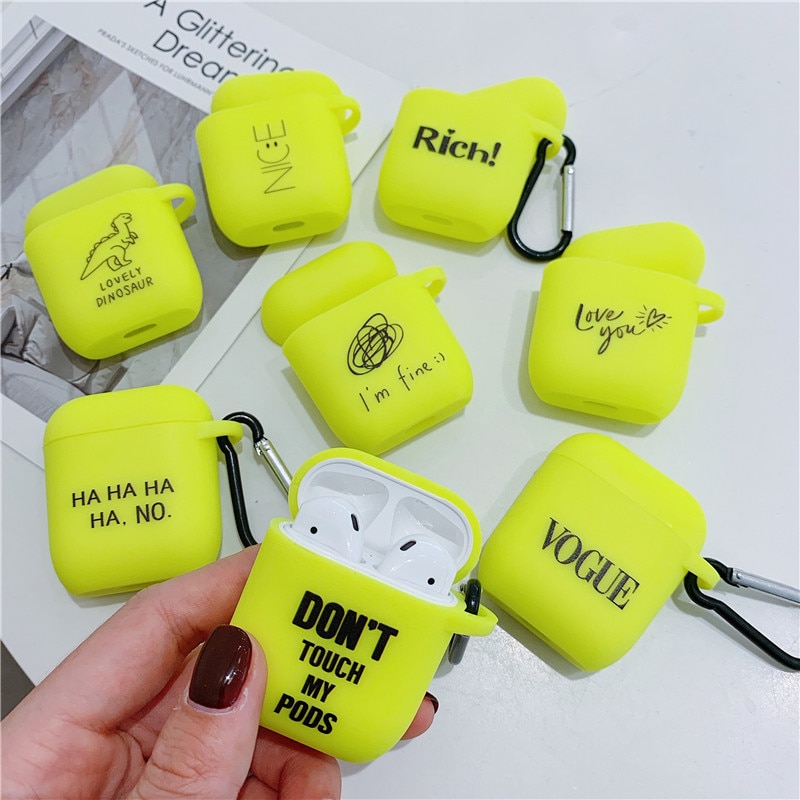 Fluorescent color Simple letter For Airpods Case Cute cartoon Bluetooth Earphone Protective Cover For Airpod 2 soft case