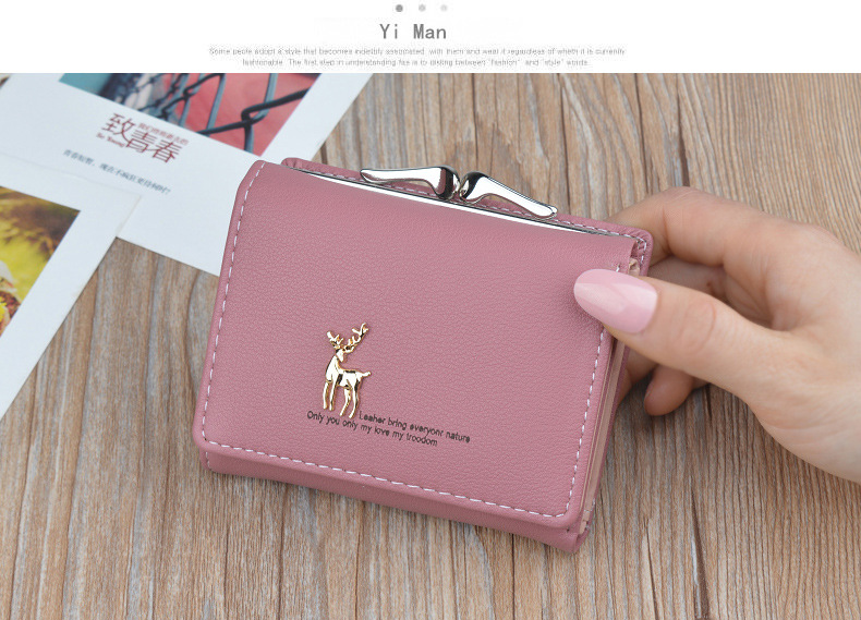 Nette Brieftaschen Leder Frauen Brieftaschen Kurze Brieftasche Schüler Geldbörse Karte Halfter Damen Kupplung Tasche Kleine Hirsch Weibliche Geldbörse