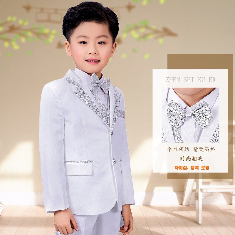 Kinderen Formele kleding Pak Set Bloem Jongens Gastheer Piano Prestaties Bruiloft Prins Cosutme Kids Blazer Vest Broek Bowtie 4 stks