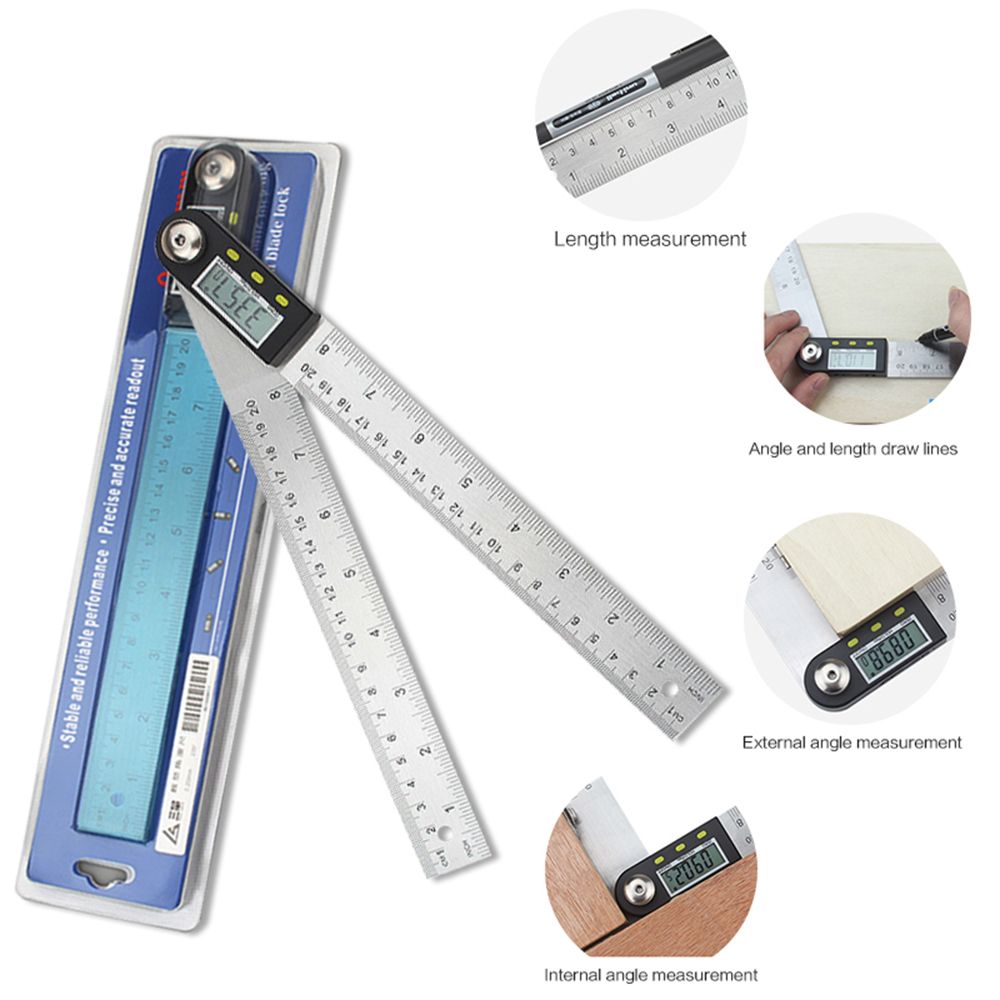 Stainless Steel 200mm Digital Protractor Inclinometer Electronic Angle Ruler 360 Degree Goniometer Finder Meter