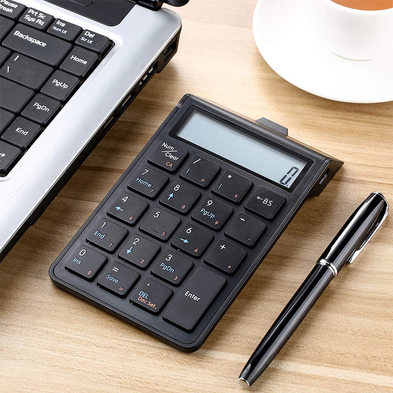 Chargeable Bluetooth Numeric Keypad and Calculator 2-in-1,Wireless Number Pad Keyboard with 12-Digit LCD Display for PC, Laptop