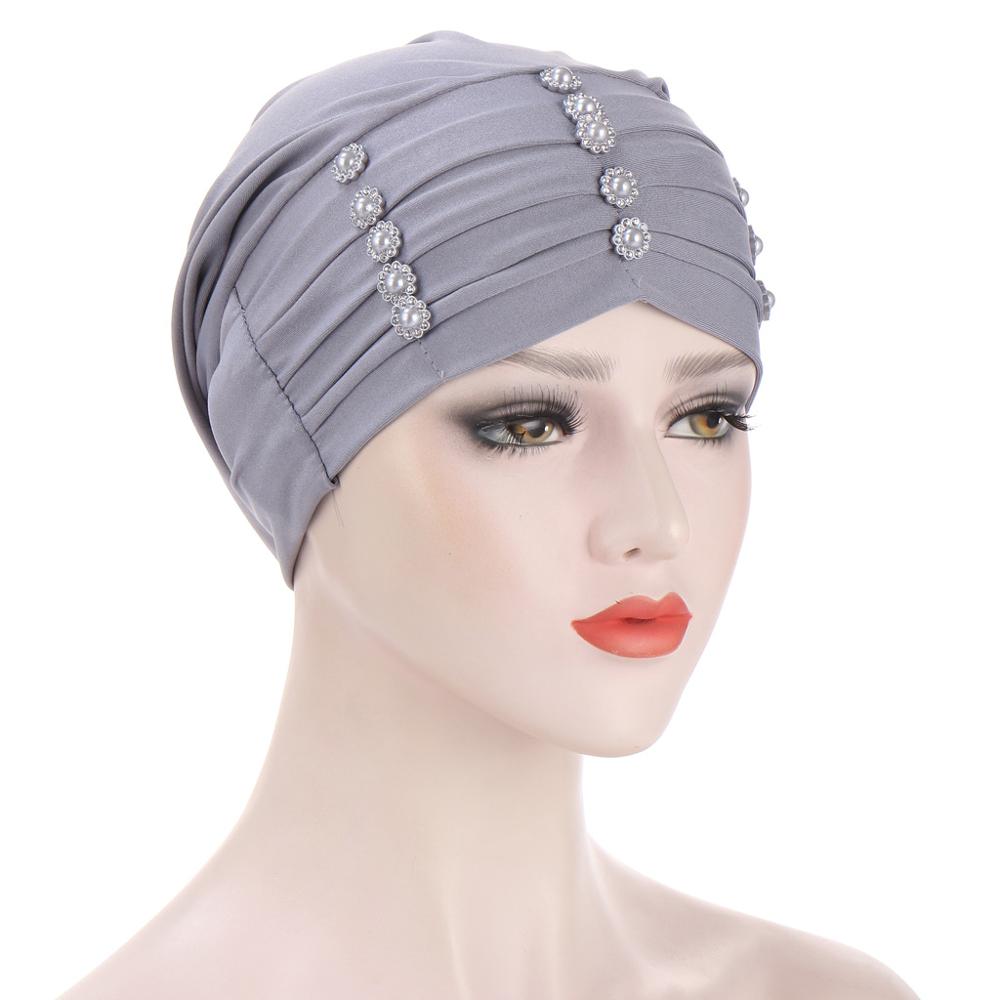 Vrouwen hoofddoek tulband mutsen parels hijab muts rekbare binnen hijabs moslim hoofddoek hoed vrouwelijke onderdoek mutsen: 4