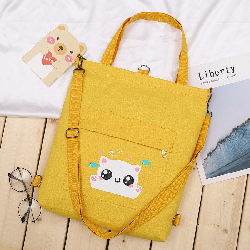 Purafay, bolso de lona para mujer, bolso de algodón, bolso de compras reutilizable ecológico, bolso de compras, bolso de tela, mochila de Estudiante: Yellow 2