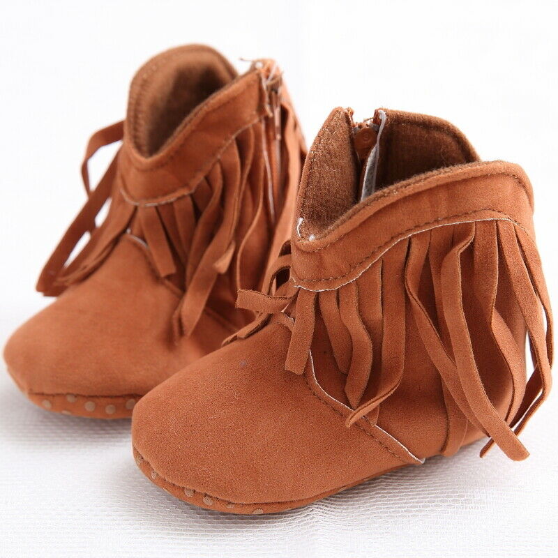 Pasgeboren Baby Baby Meisje Zachte Zool Laarzen Kwasten Mocassins Crib Schoenen Schattige Baby Meisje Schoenen: Bruin / 0-6 months