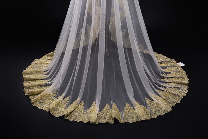 Voile de mariage en dentelle dorée, longueur 300cm, largeur 300cm, accessoires de mariage, de luxe