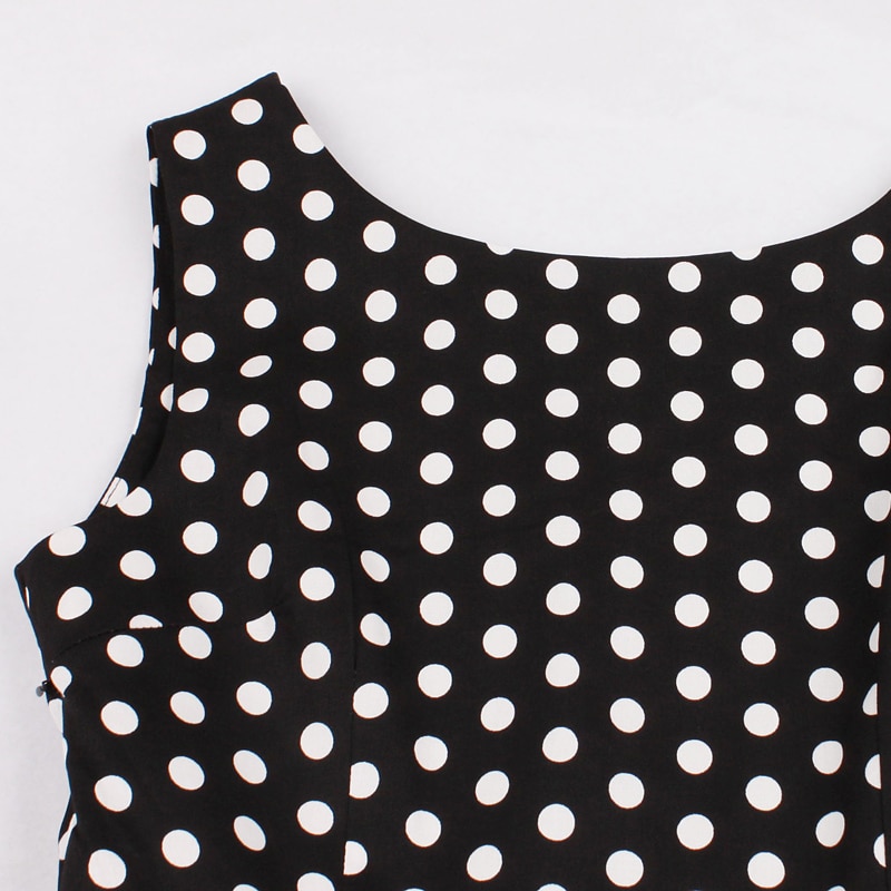 Tonval czerwony Rockabilly V-z powrotem Polka Dot Retro sukienka w stylu Vintage kobiety lato bez rękawów z paskiem bawełniane biuro linia sukienki