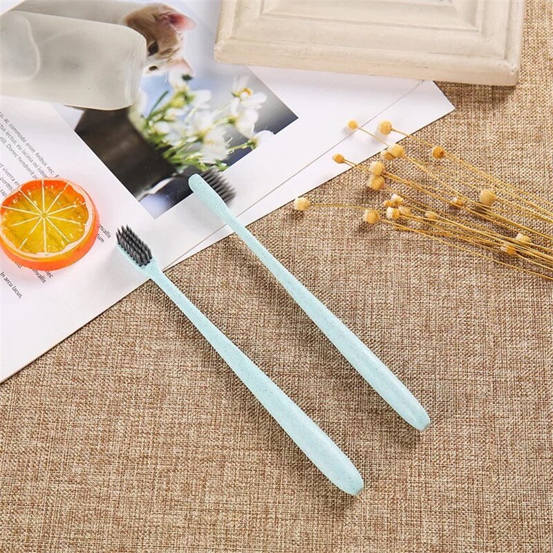 10 stuks prijs tarwestro tandenborstel bamboe houtskool tandenborstels mondverzorging zachte borstelharen tanden reinigen