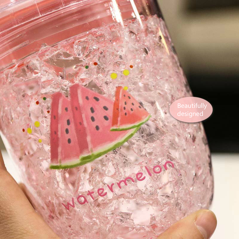 Taza para beber para adultos, 400ml, con pajita, vasos de hielo, botella de agua de plástico con cubierta, refrigeración, taza de hielo triturado, para mujer