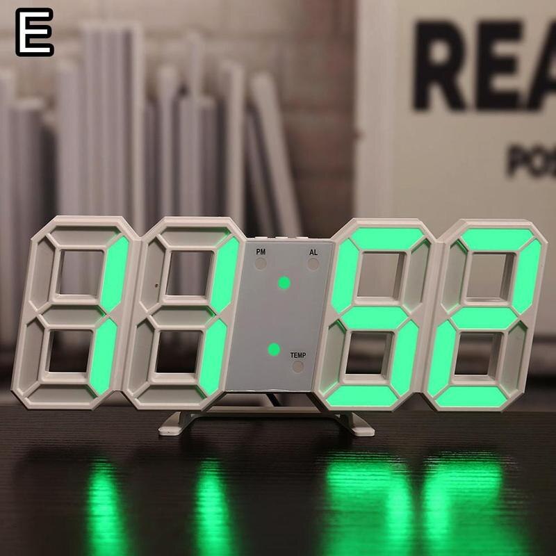Reloj de pared grande 3D moderno, Digital, Led, Usb, electrónico, de mesa, de escritorio, luminoso: E