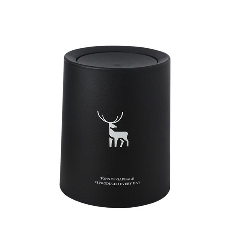 8L Nordic Simple Plastic Trash Can Office Bathroom Kitchen Trash Bin Living Room Bedroom Garbage Household Waste Bin With Lid: black deer