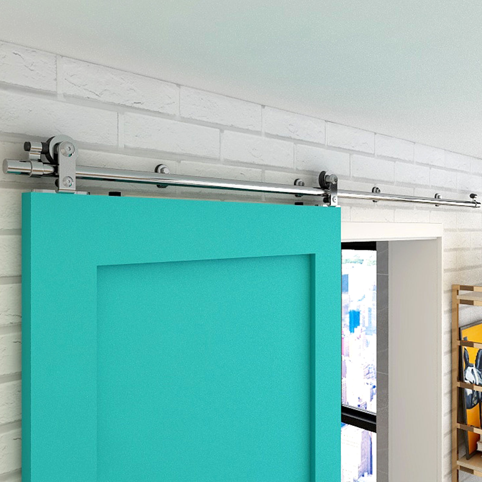 Sliding Door Hardware Closet Kit for Single Wood Door, Stainless Steel T Roller Kit 4FT-16FT