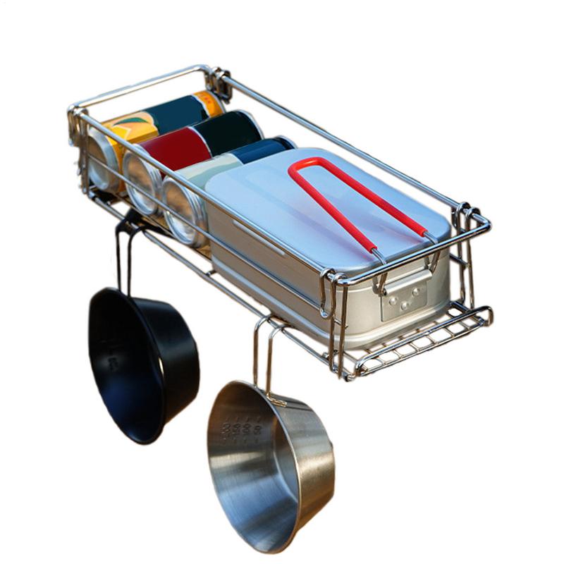 Foldable picnic basket, side shelf for picnic table, stainless steel organizer, portable organizer for beach, backyard, barbecue